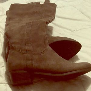 Tall olive green suede boots
